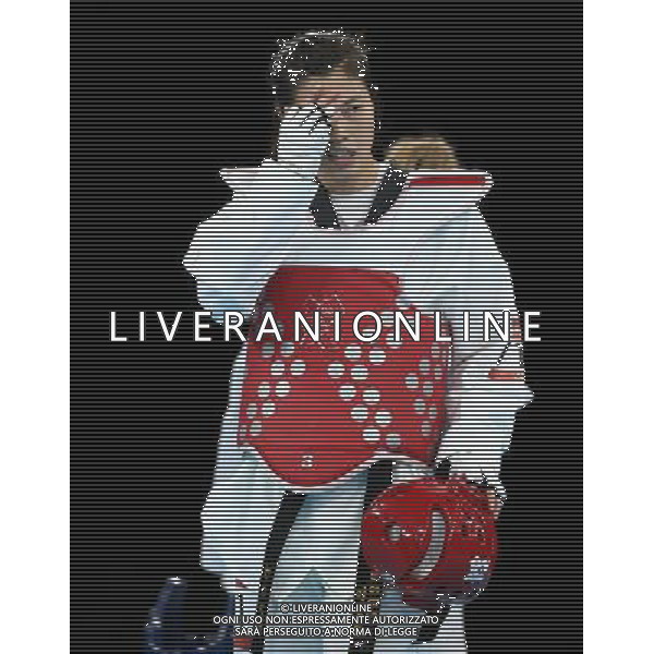 (120811) -- LONDON, Aug. 11, 2012 () -- Lee In Jong of South Korea reacts after being defeated by Anastasia Baryshnikova of Russia during the bronze medal match of women\'s +67kg Taekwondo at London 2012 Olympic Games, London, Britain, Aug. 11, 2012. Anastasia Baryshnikova of Russia won the match and claimed the bronze medal of the event. (/Wang Lili) ©PHOTOSHOT/Agenzia Aldo Liverani Sas - ITALY ONLY - GIOCHI OLIMPICI, OLIMPIADI LONDRA 2012