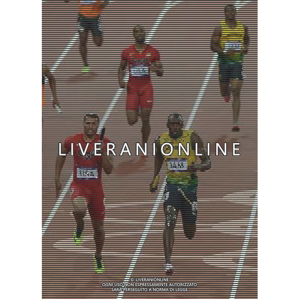 (120811) -- LONDON, Aug. 1, 2012 () -- Usain Bolt (R, front) of Jamaica competes in men\'s 4x100m relay final at London 2012 Olympic Games, London, Britain, Aug. 11, 2012. The Jamaican team won gold medal with a new world record of 36.84. (/Li Gang)(zgp) ©PHOTOSHOT/Agenzia Aldo Liverani Sas - ITALY ONLY - GIOCHI OLIMPICI, OLIMPIADI LONDRA 2012
