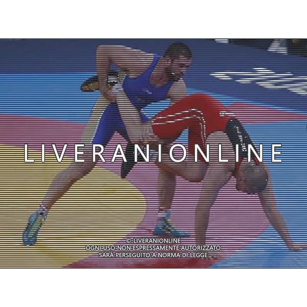 (120811) -- LONDON, Aug. 11, 2012 () -- Bilyal Makhov of Russia (in blue) competes with Daulet shabanbay of Kazakhstan during men\'s wrestling freestyle 120kg bronze medal contest, at London 2012 Olympic Games in London, Britain, on August 11, 2012. Bilyal Makhov of Russia won bronze medal. (/Ren Zhenglai) (nxl) ©PHOTOSHOT/Agenzia Aldo Liverani Sas - ITALY ONLY - GIOCHI OLIMPICI, OLIMPIADI LONDRA 2012