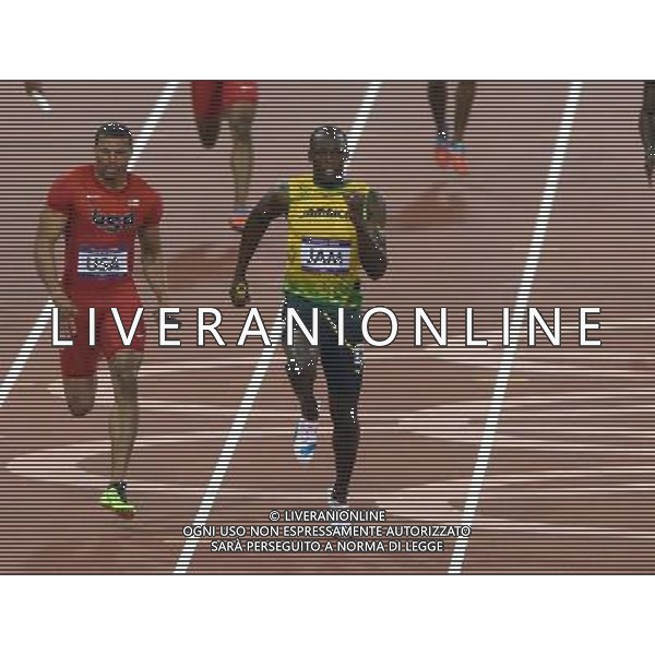 (120811) -- LONDON, Aug. 1, 2012 () -- Usain Bolt (R) of Jamaica and Ryan Bailey of USA compete during men\'s 4x100m relay final at London 2012 Olympic Games, London, Britain, Aug. 11, 2012. The Jamaican team won gold medal with a new world record of 36.84. (/Li Gang)(zgp) ©PHOTOSHOT/Agenzia Aldo Liverani Sas - ITALY ONLY - GIOCHI OLIMPICI, OLIMPIADI LONDRA 2012