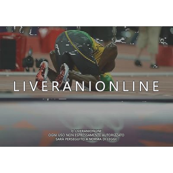 (120811) -- LONDON, Aug. 1, 2012 () -- Usain Bolt of Jamaica celebrates after men\'s 4x100m relay final at London 2012 Olympic Games, London, Britain, Aug. 11, 2012. The Jamaican team won gold medal with a new world record of 36.84. (/Wang Jianhua)(zgp) ©PHOTOSHOT/Agenzia Aldo Liverani Sas - ITALY ONLY - GIOCHI OLIMPICI, OLIMPIADI LONDRA 2012