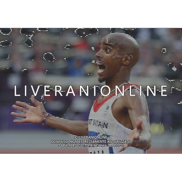 (120811) -- LONDON, Aug. 11, 2012 () -- Mohamed Farah of Britain celebrates after men\'s 5000m final at London 2012 Olympic Games, London, Britain, Aug. 11, 2012. Mohamed Farah won gold medal with 13:41.66. (/Liao Yujie)(zgp) ©PHOTOSHOT/Agenzia Aldo Liverani Sas - ITALY ONLY - GIOCHI OLIMPICI, OLIMPIADI LONDRA 2012