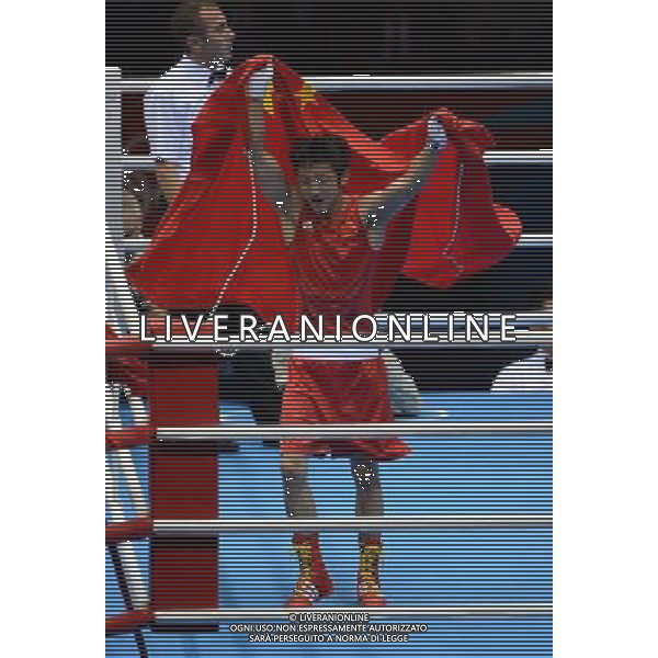 (120811) -- LONDON, Aug. 11, 2012 () -- Zhou Shiming of China celebrates after competing in men\'s boxing light fly (49kg) gold medal match, at London 2012 Olympic Games in London, Britain, on August 11, 2012. Zhou Shiming of China defeated Kaeo Pongprayoon of Thailand. (/Guo Yong) (nxl) ©PHOTOSHOT/Agenzia Aldo Liverani Sas - ITALY ONLY - GIOCHI OLIMPICI, OLIMPIADI LONDRA 2012