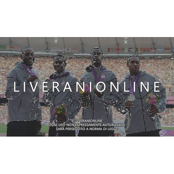 11.08.2012. London, England. Silver Medalists of USA Pose at the Awards Ceremony of Mens 4x400m Relay London 2012 Olympic Games ©PHOTOSHOT/Agenzia Aldo Liverani Sas - ITALY ONLY - GIOCHI OLIMPICI, OLIMPIADI LONDRA 2012