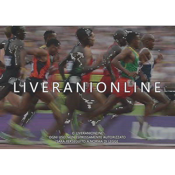 (120811) -- LONDON, Aug. 11, 2012 () -- Mohamed Farah (1st R) of Britain competes in men\'s 5000m final at London 2012 Olympic Games, London, Britain, Aug. 11, 2012. Mohamed Farah won gold medal with 13:41.66. (/Wang Jianhua)(zgp) ©PHOTOSHOT/Agenzia Aldo Liverani Sas - ITALY ONLY - GIOCHI OLIMPICI, OLIMPIADI LONDRA 2012