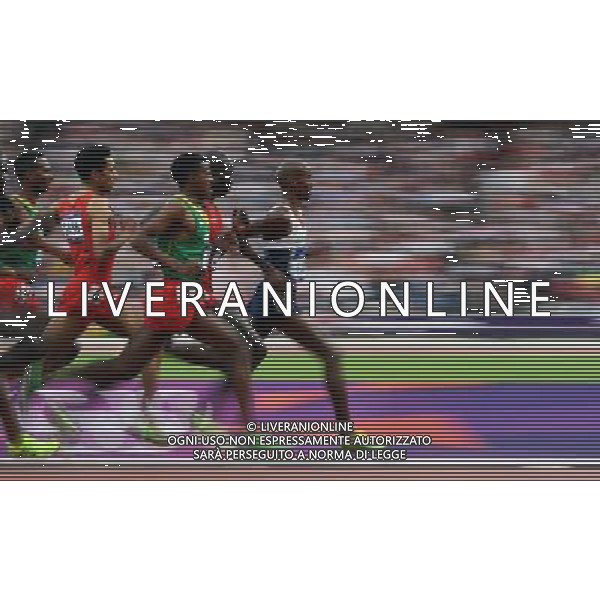 (120811) -- LONDON, Aug. 11, 2012 () -- Mohamed Farah (1st R) of Britain competes in men\'s 5000m final at London 2012 Olympic Games, London, Britain, Aug. 11, 2012. Mohamed Farah won gold medal with 13:41.66. (/Wang Jianhua)(zgp) ©PHOTOSHOT/Agenzia Aldo Liverani Sas - ITALY ONLY - GIOCHI OLIMPICI, OLIMPIADI LONDRA 2012