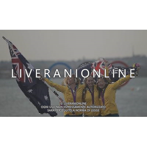 11.08.2012. Weymouth, Dorset, England. Members of The Australian team Celebrate After winning the Elliott 6m Competition of sailing Event London 2012 Olympic Games The Australian team Won Silver Medal ©PHOTOSHOT/Agenzia Aldo Liverani Sas - ITALY ONLY - GIOCHI OLIMPICI, OLIMPIADI LONDRA 2012