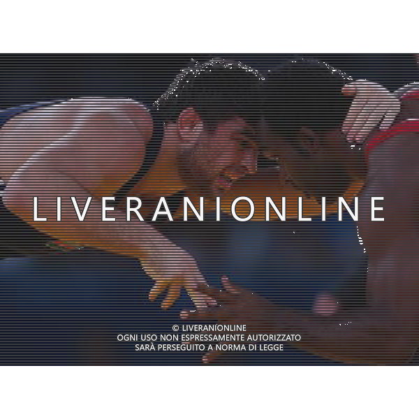 (120811) -- LONDON, Aug. 11, 2012 () -- Sharif Sharifov of Azerbaijan (in blue) competes with Jaime Yusept Espinal of Puerto Rico during men\'s freestyle wrestling 84kg gold medal contest, at London 2012 Olympic Games in London, Britain, on August 11, 2012. Sharif Sharifov of Azerbaijan won gold medal. (/Jin Liwang) (nxl) ©PHOTOSHOT/Agenzia Aldo Liverani Sas - ITALY ONLY - GIOCHI OLIMPICI, OLIMPIADI LONDRA 2012