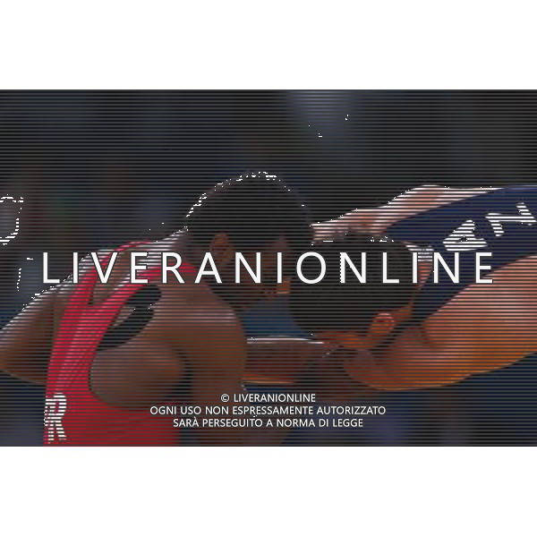 (120811) -- LONDON, Aug. 11, 2012 () -- Sharif Sharifov of Azerbaijan (in blue) competes with Jaime Yusept Espinal of Puerto Rico during men\'s freestyle wrestling 84kg gold medal contest, at London 2012 Olympic Games in London, Britain, on August 11, 2012. Sharif Sharifov of Azerbaijan won gold medal. (/Jin Liwang) (nxl) ©PHOTOSHOT/Agenzia Aldo Liverani Sas - ITALY ONLY - GIOCHI OLIMPICI, OLIMPIADI LONDRA 2012