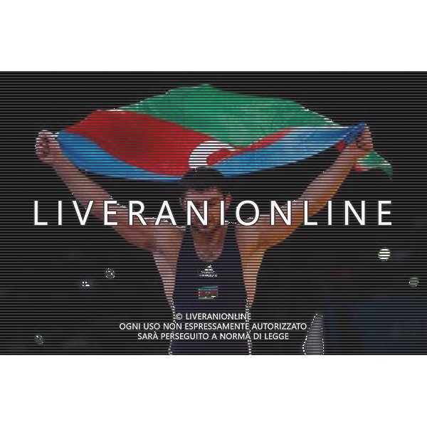 (120811) -- LONDON, Aug. 11, 2012 () -- Sharif Sharifov of Azerbaijan celebrates after defeating Jaime Yusept Espinal of Puerto Rico in men\'s freestyle wrestling 84kg gold medal contest, at London 2012 Olympic Games in London, Britain, on August 11, 2012. Sharif Sharifov of Azerbaijan won gold medal. (/Ren Zhenglai) (nxl) ©PHOTOSHOT/Agenzia Aldo Liverani Sas - ITALY ONLY - GIOCHI OLIMPICI, OLIMPIADI LONDRA 2012