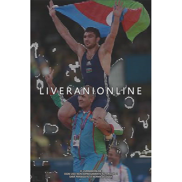 (120811) -- LONDON, Aug. 11, 2012 () -- Sharif Sharifov of Azerbaijan celebrates after defeating Jaime Yusept Espinal of Puerto Rico in men\'s freestyle wrestling 84kg gold medal contest, at London 2012 Olympic Games in London, Britain, on August 11, 2012. Sharif Sharifov of Azerbaijan won gold medal. (/Ren Zhenglai) (nxl) ©PHOTOSHOT/Agenzia Aldo Liverani Sas - ITALY ONLY - GIOCHI OLIMPICI, OLIMPIADI LONDRA 2012