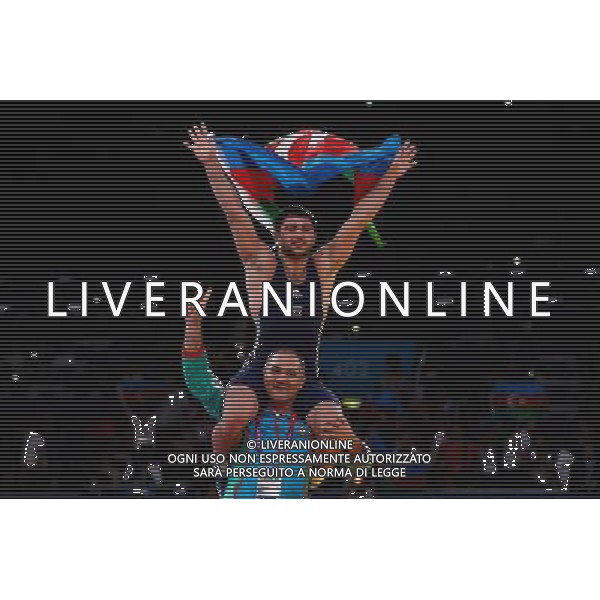 (120811) -- LONDON, Aug. 11, 2012 () -- Sharif Sharifov of Azerbaijan celebrates after defeating Jaime Yusept Espinal of Puerto Rico in men\'s freestyle wrestling 84kg gold medal contest, at London 2012 Olympic Games in London, Britain, on August 11, 2012. Sharif Sharifov of Azerbaijan won gold medal. (/Ren Zhenglai) (nxl) ©PHOTOSHOT/Agenzia Aldo Liverani Sas - ITALY ONLY - GIOCHI OLIMPICI, OLIMPIADI LONDRA 2012