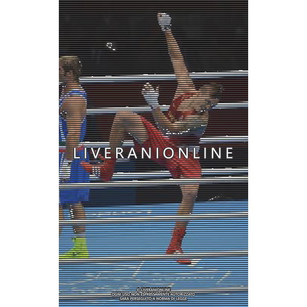 (120811) -- LONDON, Aug. 11, 2012 () -- Oleksandr Usyk of Ukraine (in red) celebrates after winning over Clemente Russo of Italy during men\'s boxing heavy (91kg) gold medal match, at London 2012 Olympic Games in London, Britain, on August 11, 2012. Oleksandr Usyk of Ukraine won the gold medal of the event. (/Guo Yong) ©PHOTOSHOT/Agenzia Aldo Liverani Sas - ITALY ONLY - GIOCHI OLIMPICI, OLIMPIADI LONDRA 2012
