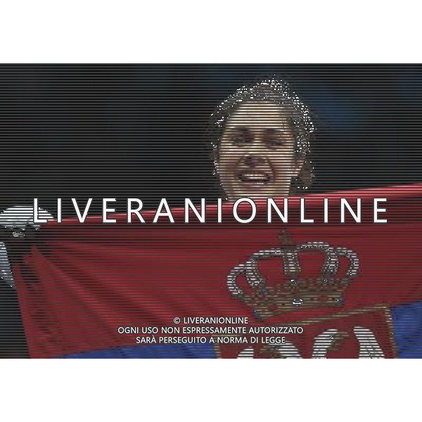 (120811) -- LONDON, Aug. 11, 2012 () -- Milica Mandic of Serbia (red) celebrates after winning over Anne-Caroline Graffe of France during the gold medal match of women\'s +67kg Taekwondo at London 2012 Olympic Games, London, Britain, Aug. 11, 2012. Milica Mandic of Serbia won the match and claimed the gold medal of the event. (/Wang Lili) ©PHOTOSHOT/Agenzia Aldo Liverani Sas - ITALY ONLY - GIOCHI OLIMPICI, OLIMPIADI LONDRA 2012