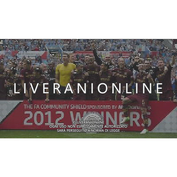 Manchester City celebrate with the trophy Football Friendly - FA Community Shield - Chelsea v Manchester City - Sunday 12th August 2012 - Villa Park - Birmingham å© CameraSport - 43 Linden Ave. Countesthorpe. Leicester. England. LE8 5PG - Tel: +44 (0) 116 277 4147 - admin@camerasport.com - www.camerasport.com AG ALDO LIVERANI S A S ONLY ITALY