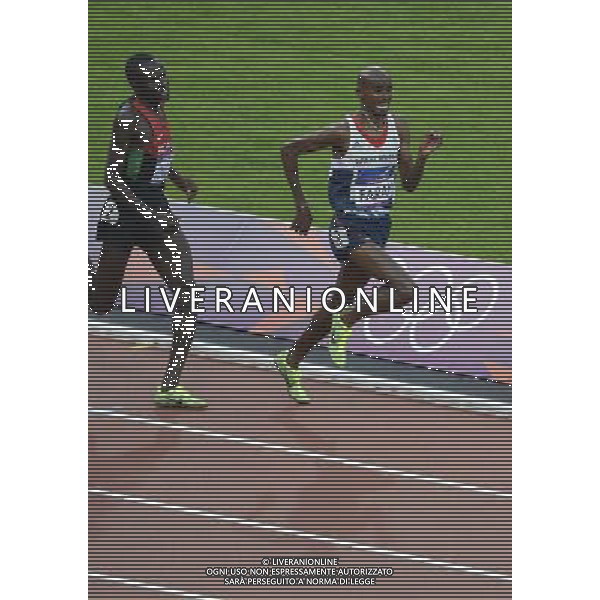 (120811) -- LONDON, Aug. 11, 2012 () -- Mohamed Farah (R) of Britain competes in men\'s 5000m final at London 2012 Olympic Games, London, Britain, Aug. 11, 2012. Mohamed Farah won gold medal with 13:41.66. (/Qi Heng)(zgp) ©PHOTOSHOT/Agenzia Aldo Liverani Sas - ITALY ONLY - GIOCHI OLIMPICI, OLIMPIADI LONDRA 2012