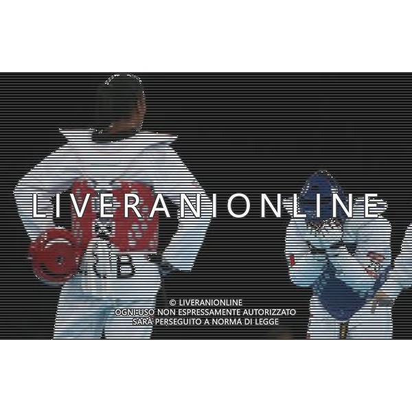 (120811) -- LONDON, Aug. 11, 2012 () -- Maria del Rosario of Mexico (blue) competes with Glenhis Hernandez of Cuba during the bronze medal match of women\'s +67kg Taekwondo at London 2012 Olympic Games, London, Britain, Aug. 11, 2012. Maria del Rosario of Mexico won the match and claimed the bronze medal of the event. (/Wang Lili) ©PHOTOSHOT/Agenzia Aldo Liverani Sas - ITALY ONLY - GIOCHI OLIMPICI, OLIMPIADI LONDRA 2012