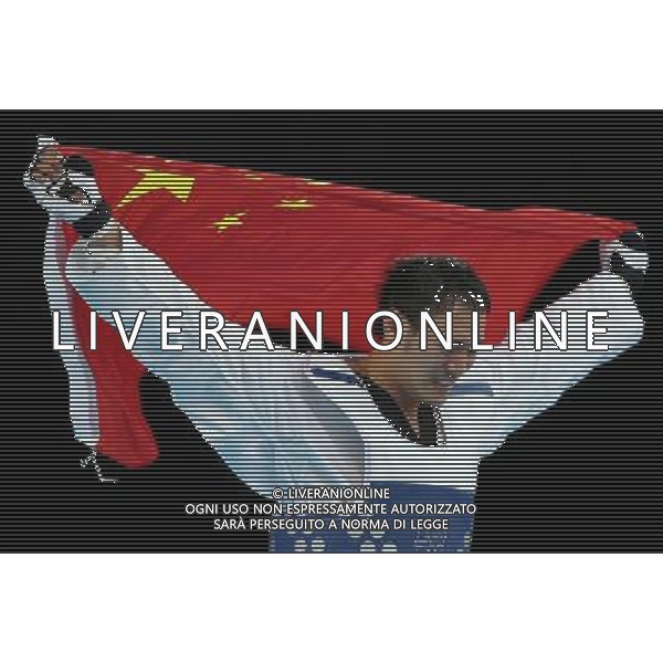 (120811) -- LONDON, Aug. 11, 2012 () -- Liu Xiaobo of China (blue) celebrates after winning over Bahri Tanrikulu of Turkey during the bronze medal match of men\'s +80kg Taekwondo at London 2012 Olympic Games, London, Britain, Aug. 11, 2012. Liu Xiaobo of China won the match and claimed the bronze medal of the event. (/Wang Lili) ©PHOTOSHOT/Agenzia Aldo Liverani Sas - ITALY ONLY - GIOCHI OLIMPICI, OLIMPIADI LONDRA 2012