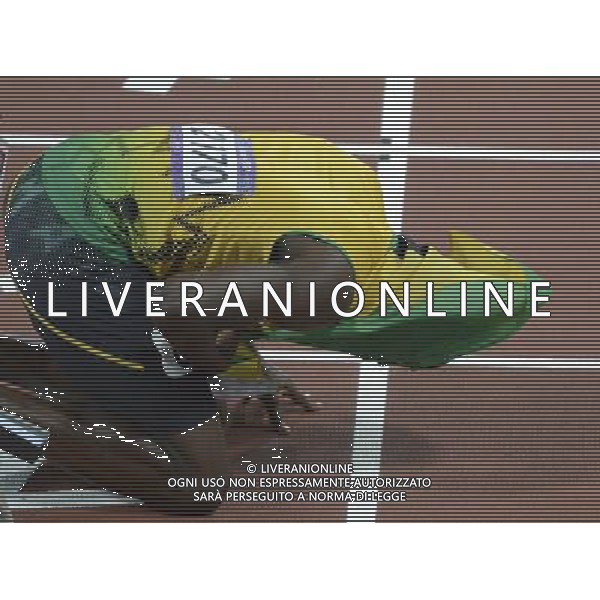 (120811) -- LONDON, Aug. 1, 2012 () -- Usain Bolt of Jamaica celebrates after men\'s 4x100m relay final at London 2012 Olympic Games, London, Britain, Aug. 11, 2012. The Jamaican team won gold medal with a new world record of 36.84. (/Qi Heng)(zgp) ©PHOTOSHOT/Agenzia Aldo Liverani Sas - ITALY ONLY - GIOCHI OLIMPICI, OLIMPIADI LONDRA 2012