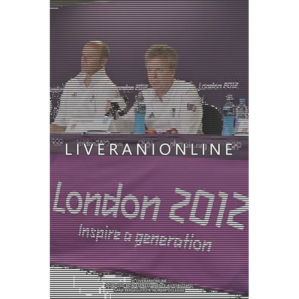 Team GB Delegation Leadership plus TeamGB medalist give end of Olympics Press Conference. Media Press Centre, Olympic Stadium, Olympic Park, Stratford. London : Team GB Deputy Chef de Mission Sir Clive Woodward and BOA Chairman Colin Moynihan. ©photoshot/Agenzia Aldo Liverani Sas - ITALY ONLY - GIOCHI OLIMPICI, OLIMPIADI LONDRA 2012