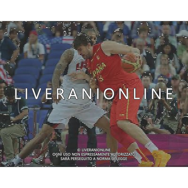 (120812) -- LONDON, Aug. 12, 2012 () -- Marc Gasol (red) of Spain vies for the ball in men\'s basketball gold medal match between USA and Spain, at London 2012 Olympic Games in London, Britain, August 12, 2012. (/Meng Yongmin) (zgp) ©photoshot/Agenzia Aldo Liverani Sas - ITALY ONLY - GIOCHI OLIMPICI, OLIMPIADI LONDRA 2012