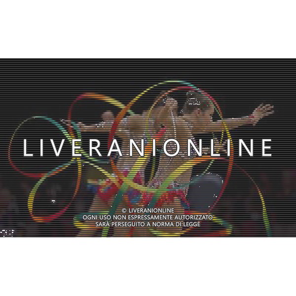 (120812) -- LONDON, Aug. 12, 2012 () -- The Russian team performs during the Group All-Around competition of Gymnastics Rhythmic event, at London 2012 Olympic Games in London, Britain, on August 12, 2012. The Russian team won gold medal. (/Fei Maohua) (nxl) ©photoshot/Agenzia Aldo Liverani Sas - ITALY ONLY - GIOCHI OLIMPICI, OLIMPIADI LONDRA 2012