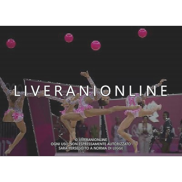 (120812) -- LONDON, Aug. 12, 2012 () -- The Russian team performs during the Group All-Around competition of Gymnastics Rhythmic event, at London 2012 Olympic Games in London, Britain, on August 12, 2012. The Russian team won gold medal. (/Fei Maohua) (nxl) ©photoshot/Agenzia Aldo Liverani Sas - ITALY ONLY - GIOCHI OLIMPICI, OLIMPIADI LONDRA 2012