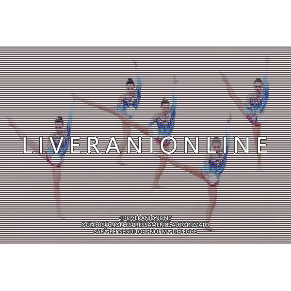 (120812) -- LONDON, Aug. 12, 2012 () -- The Belarusian team performs during the Group All-Around competition of Gymnastics Rhythmic event, at London 2012 Olympic Games in London, Britain, on August 12, 2012. Belarus won silver medal. (/Chen Jianli) (nxl) ©photoshot/Agenzia Aldo Liverani Sas - ITALY ONLY - GIOCHI OLIMPICI, OLIMPIADI LONDRA 2012