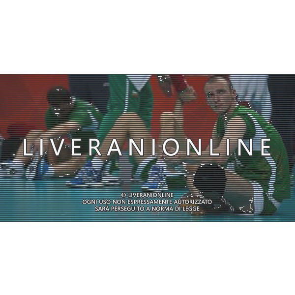 (120812) -- LONDON, Aug. 12, 2012 () -- Bulgarian players are pictured after losing in men\'s volleyball bronze medal match between Italy and Bulgaria, at London 2012 Olympic Games in London, Britain, on August 12, 2012. Italy won 3-1. (/Wang Lili) (nxl) ITALY ONLY - GIOCHI OLIMPICI, OLIMPIADI LONDRA 2012