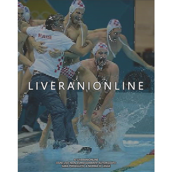 (120812) -- LONDON, Aug. 12, 2012 () -- Players of Croatia celebrate after winning men\'s water polo gold medal match between Croatia and Italy at London 2012 Olympic Games in London, Britain, August 12, 2012. Croatia won the match and claimed the gold medal of the event. (/Yang Lei) ITALY ONLY - GIOCHI OLIMPICI, OLIMPIADI LONDRA 2012