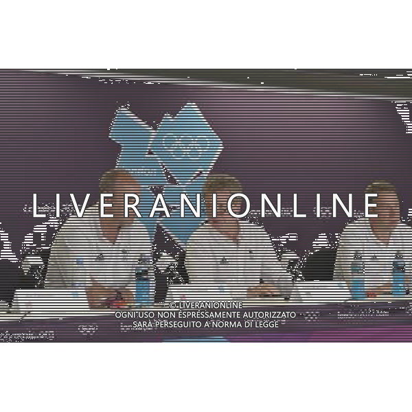 Team GB Delegation Leadership plus TeamGB medalist give end of Olympics Press Conference. Media Press Centre, Olympic Stadium, Olympic Park, Stratford. London : Team GB Deputy Chef de Mission Sir Clive Woodward, BOA Chairman Colin Moynihan, Team GB Chef de Mission Andy Hunt. ©PHOTOSHOT/AGENZIA ALDO LIVERANI SAS - ITALY ONLY - GIOCHI OLIMPICI, OLIMPIADI LONDRA 2012