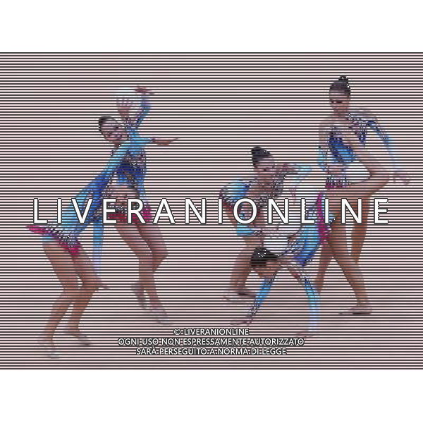 (120812) -- LONDON, Aug. 12, 2012 () -- The Belarusian team performs during the Group All-Around competition of Gymnastics Rhythmic event, at London 2012 Olympic Games in London, Britain, on August 12, 2012. Belarus won silver medal. (/Chen Jianli) (nxl) ©PHOTOSHOT/AGENZIA ALDO LIVERANI SAS - ITALY ONLY - GIOCHI OLIMPICI, OLIMPIADI LONDRA 2012