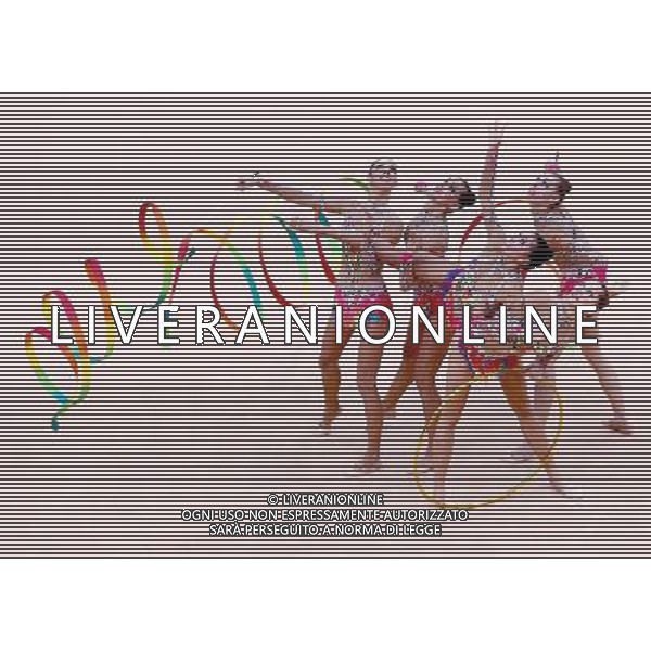 (120812) -- LONDON, Aug. 12, 2012 () -- The Russian team performs during the Group All-Around competition of Gymnastics Rhythmic event, at London 2012 Olympic Games in London, Britain, on August 12, 2012. The Russian team won gold medal. (/Chen Jianli) (nxl) ©PHOTOSHOT/AGENZIA ALDO LIVERANI SAS - ITALY ONLY - GIOCHI OLIMPICI, OLIMPIADI LONDRA 2012