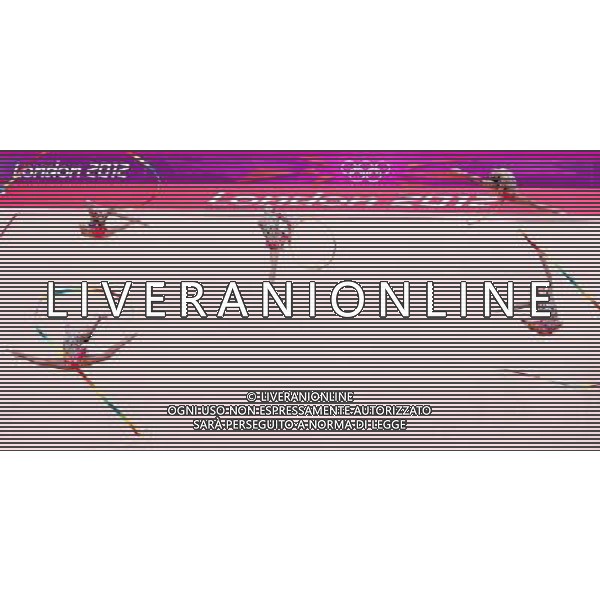 (120812) -- LONDON, Aug. 12, 2012 () -- The Russian team performs during the Group All-Around competition of Gymnastics Rhythmic event, at London 2012 Olympic Games in London, Britain, on August 12, 2012. The Russian team won gold medal. (/Chen Jianli) (nxl) ©PHOTOSHOT/AGENZIA ALDO LIVERANI SAS - ITALY ONLY - GIOCHI OLIMPICI, OLIMPIADI LONDRA 2012