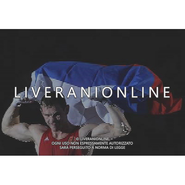 (120812) -- LONDON, Aug. 12, 2012 () -- Egor Mekhontcev of Russia (in red) celebrates after defeating Adilbek Niyazymbetov of Kazakhstan in men\'s boxing light heavy (81kg) gold medal contest, at London 2012 Olympic Games in London, Britain, on August 12, 2012. (/Wang Shen) (nxl) ©PHOTOSHOT/AGENZIA ALDO LIVERANI SAS - ITALY ONLY - GIOCHI OLIMPICI, OLIMPIADI LONDRA 2012