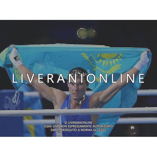 (120812) -- LONDON, Aug. 12, 2012 () -- Serik Sapiyev of Kazakhstan celebrates after defeating Freddie Evans of Britain in men\'s boxing welter 69kg gold medal contest, at London 2012 Olympic Games in London, Britain, on August 12, 2012. Serik Sapiyev of Kazakhstan won gold medal. (/Wang Shen) (nxl) ©PHOTOSHOT/AGENZIA ALDO LIVERANI SAS - ITALY ONLY - GIOCHI OLIMPICI, OLIMPIADI LONDRA 2012