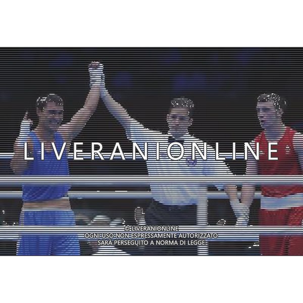 (120812) -- LONDON, Aug. 12, 2012 () -- Serik Sapiyev of Kazakhstan celebrates after defeating Freddie Evans of Britain in men\'s boxing welter 69kg gold medal contest, at London 2012 Olympic Games in London, Britain, on August 12, 2012. Serik Sapiyev of Kazakhstan won gold medal. (/Wang Shen) (nxl) ©PHOTOSHOT/AGENZIA ALDO LIVERANI SAS - ITALY ONLY - GIOCHI OLIMPICI, OLIMPIADI LONDRA 2012