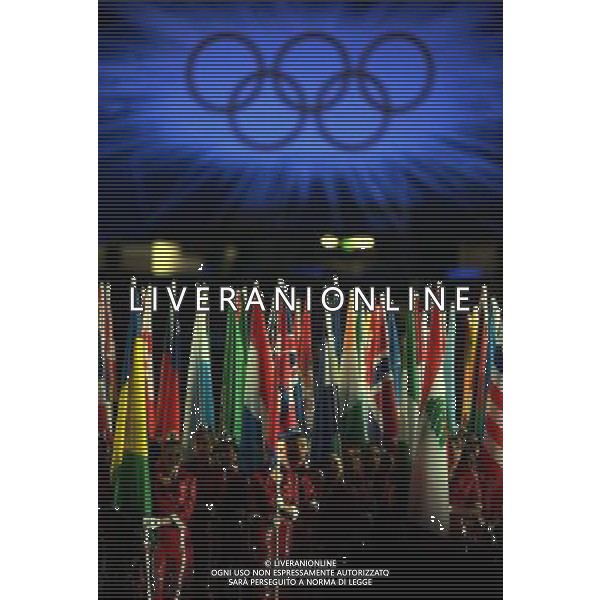 (120812) -- LONDON, Aug. 12, 2012 () -- Photo taken on August 12, 2012 shows the flags are carried into the stadium during the closing ceremony of the London 2012 Olympic Games at the Olympic Stadium in London, Britain. (/Gesang Dawa) (lm) ©PHOTOSHOT/AGENZIA ALDO LIVERANI SAS - ITALY ONLY - CERIMONIA DI CHIUSURA DEI GIOCHI OLIMPICI, OLIMPIADI LONDRA 2012