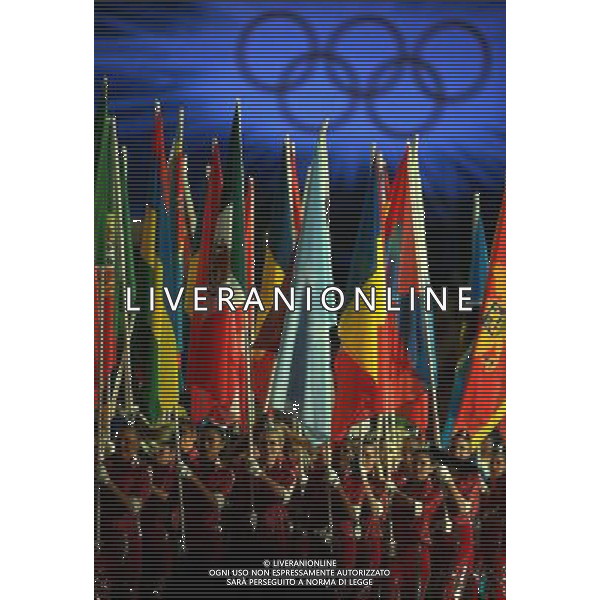 (120812) -- LONDON, Aug. 12, 2012 () -- Photo taken on August 12, 2012 shows the flags are carried into the stadium during the closing ceremony of the London 2012 Olympic Games at the Olympic Stadium in London, Britain. (/Gesang Dawa) (lm) ©PHOTOSHOT/AGENZIA ALDO LIVERANI SAS - ITALY ONLY - CERIMONIA DI CHIUSURA DEI GIOCHI OLIMPICI, OLIMPIADI LONDRA 2012