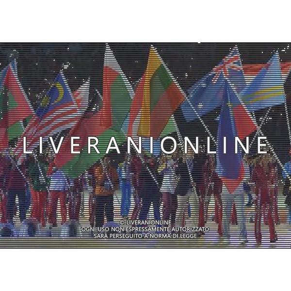 (120812) -- LONDON, Aug. 12, 2012 () -- Photo taken on August 12, 2012 shows the flags are carried into the stadium during the closing ceremony of the London 2012 Olympic Games at the Olympic Stadium in London, Britain. (/Cheng Min) (lm) ©PHOTOSHOT/AGENZIA ALDO LIVERANI SAS - ITALY ONLY - CERIMONIA DI CHIUSURA DEI GIOCHI OLIMPICI, OLIMPIADI LONDRA 2012