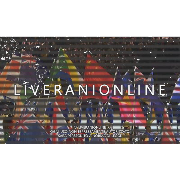 (120812) -- LONDON, Aug. 12, 2012 () -- Photo taken on August 12, 2012 shows the flags are carried into the stadium during the closing ceremony of the London 2012 Olympic Games at the Olympic Stadium in London, Britain. (/Cheng Min) (lm) ©PHOTOSHOT/AGENZIA ALDO LIVERANI SAS - ITALY ONLY - CERIMONIA DI CHIUSURA DEI GIOCHI OLIMPICI, OLIMPIADI LONDRA 2012