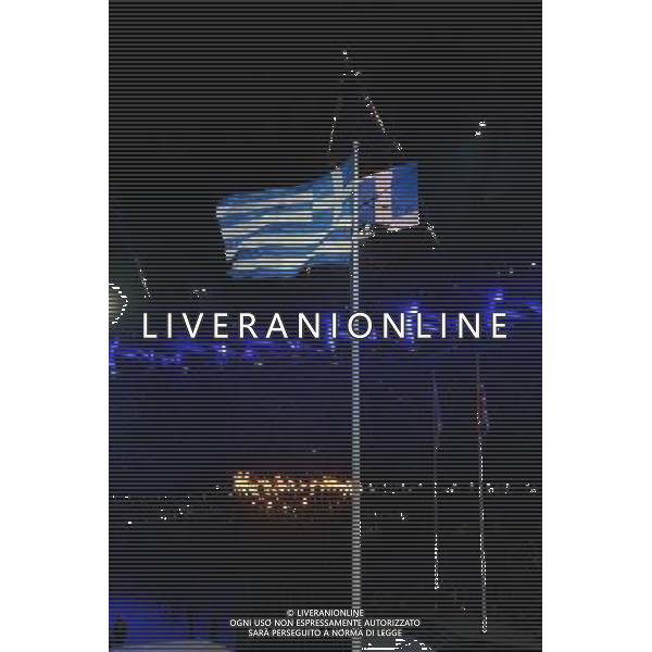 (120812) -- LONDON, Aug. 12, 2012 () -- Greek flag is raised at the Closing Ceremony of the London 2012 Olympic Games at the Olympic Stadium in London, Britain, August 12, 2012. (/Cheng Min) (zgp) ©PHOTOSHOT/AGENZIA ALDO LIVERANI SAS - ITALY ONLY - CERIMONIA DI CHIUSURA DEI GIOCHI OLIMPICI, OLIMPIADI LONDRA 2012