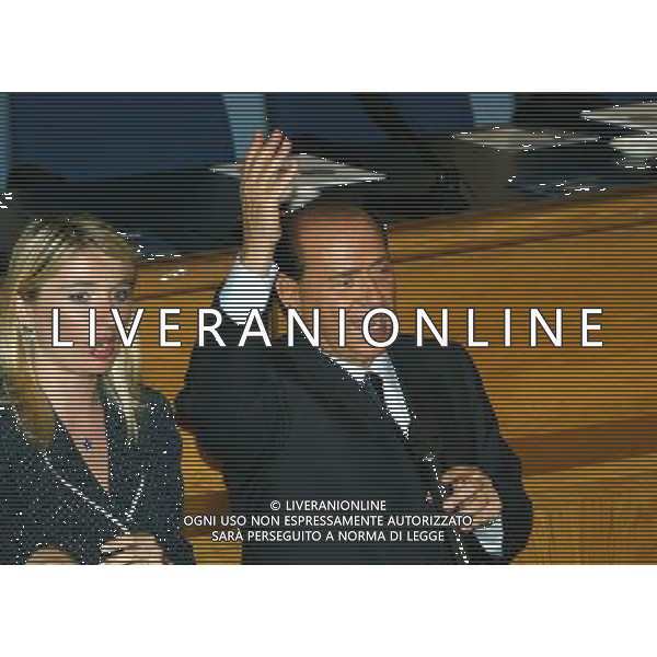 BRESCIA AUDITORIUM CALINI 05/06/2003 CANDIDATURA DI VIVIANA BECCALOSSI ALLE AMMINISTRATIVE SOSTENUTA DALLA CASA DELLE LIBERTA\' NELLA FOTO SILVIO BERLUSCONI E VIVIANA BECCALOSSI FOTO FILIPPO VENEZIA/AGENZIA ALDO LIVERANI
