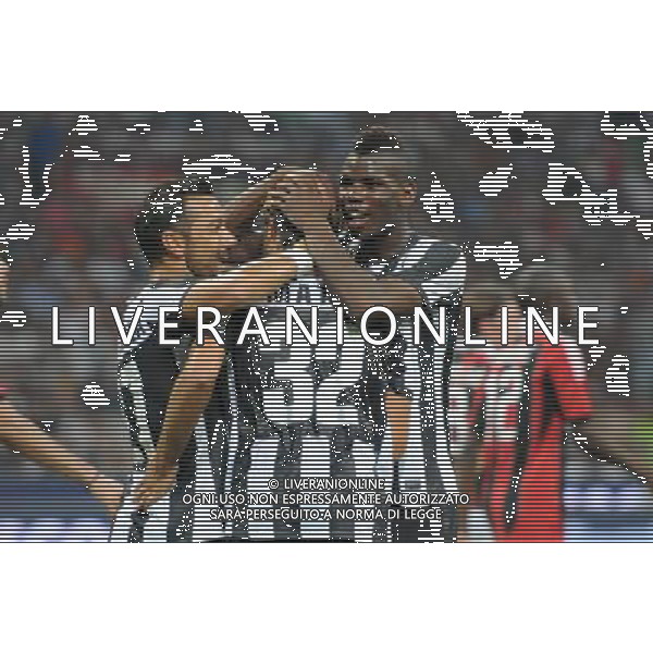 MILANO, 19-08-2012 / å©FOTO GIORGIO RAVEZZANI TROFEO LUIGI BERLUSCONI MILAN-JUVENTUS NELLA FOTO: QUAGLIARELLA-MATRI-POGBA ESULTANO DOPO GOAL MATRI /Agenzia Aldo Liverani Sas