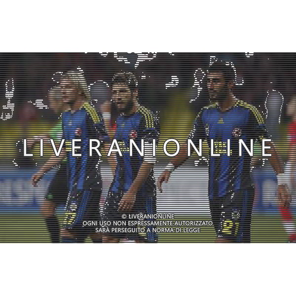 Champions League qualifying match between Spartak Moscow and Fenerbahce Istanbul at Luzhniki Stadium in Moscow, Russia on 2012/08/21 Match Scored: Spartak Moscow 2 - Fenerbahce 1 Pictured: Milos Krasic (L), Egemen Korkmaz (C) and Selcuk Sahin (R) of Fenerbahce. pilka nozna sezon 2012/2012 liga mistrzow spartak moskwa FOT.SESKIM PHOTO/NEWSPIX.PL TURKEY, GERMANY, AUSTRIA AND UK OUT !!! --- Newspix.pl AG ALDO LIVERANI S A S ONLY ITALY *** Local Caption *** www.newspix.pl mail us: info@newspix.pl call us: 0048 022 23 22 222 --- Polish Picture Agency by Ringier Axel Springer Poland