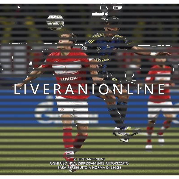 Champions League qualifying match between Spartak Moscow and Fenerbahce Istanbul at Luzhniki Stadium in Moscow, Russia on 2012/08/21 Match Scored: Spartak Moscow 2 - Fenerbahce 1 Pictured: Selcuk Sahin (R) of Fenerbahce and Artem Dzyuba (L) of Spartak Moscow. pilka nozna sezon 2012/2012 liga mistrzow spartak moskwa FOT.SESKIM PHOTO/NEWSPIX.PL TURKEY, GERMANY, AUSTRIA AND UK OUT !!! --- Newspix.pl AG ALDO LIVERANI S A S ONLY ITALY *** Local Caption *** www.newspix.pl mail us: info@newspix.pl call us: 0048 022 23 22 222 --- Polish Picture Agency by Ringier Axel Springer Poland