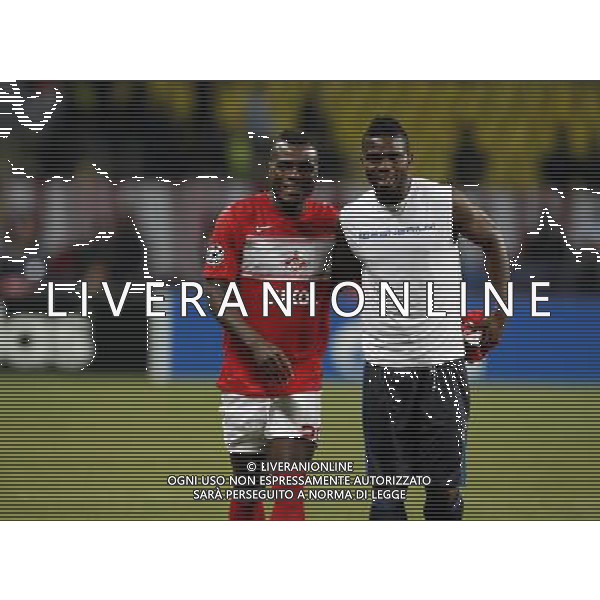 Champions League qualifying match between Spartak Moscow and Fenerbahce Istanbul at Luzhniki Stadium in Moscow, Russia on 2012/08/21 Match Scored: Spartak Moscow 2 - Fenerbahce 1 Pictured: Emmanuel Emenike of Spartak Moscow and Joseph Yobo (R) of Fenerbahce. pilka nozna sezon 2012/2012 liga mistrzow spartak moskwa FOT.SESKIM PHOTO/NEWSPIX.PL TURKEY, GERMANY, AUSTRIA AND UK OUT !!! --- Newspix.pl AG ALDO LIVERANI S A S ONLY ITALY *** Local Caption *** www.newspix.pl mail us: info@newspix.pl call us: 0048 022 23 22 222 --- Polish Picture Agency by Ringier Axel Springer Poland