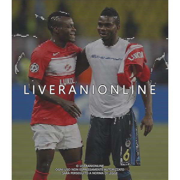 Champions League qualifying match between Spartak Moscow and Fenerbahce Istanbul at Luzhniki Stadium in Moscow, Russia on 2012/08/21 Match Scored: Spartak Moscow 2 - Fenerbahce 1 Pictured: Emmanuel Emenike of Spartak Moscow and Joseph Yobo (R) of Fenerbahce. pilka nozna sezon 2012/2012 liga mistrzow spartak moskwa FOT.SESKIM PHOTO/NEWSPIX.PL TURKEY, GERMANY, AUSTRIA AND UK OUT !!! --- Newspix.pl AG ALDO LIVERANI S A S ONLY ITALY *** Local Caption *** www.newspix.pl mail us: info@newspix.pl call us: 0048 022 23 22 222 --- Polish Picture Agency by Ringier Axel Springer Poland