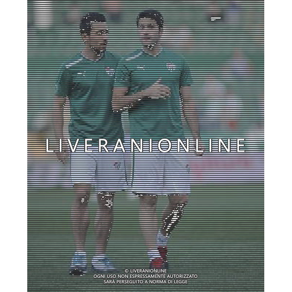 Europe League qualifying match between Bursaspor (Green) and Twente ( red ) at the Ataturk Stadium in Bursa, Turkey on 23.08.2012 Match Scored: Bursaspor 3 - Twente 1 Pictured: Ferhat Kiraz (L) and Sebastian Pinto (R) of Bursaspor. LIGA EUROPY UEFA SEZON 2012/2013 PILKA NOZNA FOT.SESKIM PHOTO/NEWSPIX.PL TURKEY, GERMANY, AUSTRIA AND UK OUT !!! --- Newspix.pl AG ALDO LIVERANI S A S ONLY ITALY *** Local Caption *** www.newspix.pl mail us: info@newspix.pl call us: 0048 022 23 22 222 --- Polish Picture Agency by Ringier Axel Springer Poland