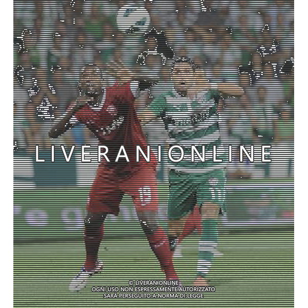 Europe League qualifying match between Bursaspor (Green) and Twente ( red ) at the Ataturk Stadium in Bursa, Turkey on 23.08.2012 Match Scored: Bursaspor 3 - Twente 1 Pictured: Sebastian Pinto (R) of Bursaspor and Douglas Franco Teixeira (L) of Twente. LIGA EUROPY UEFA SEZON 2012/2013 PILKA NOZNA FOT.SESKIM PHOTO/NEWSPIX.PL TURKEY, GERMANY, AUSTRIA AND UK OUT !!! --- Newspix.pl AG ALDO LIVERANI S A S ONLY ITALY *** Local Caption *** www.newspix.pl mail us: info@newspix.pl call us: 0048 022 23 22 222 --- Polish Picture Agency by Ringier Axel Springer Poland